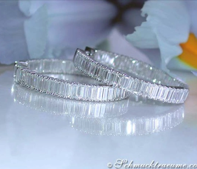 Luxus-Baguette-Diamanten-Creolen mit 6,03 ct. in Weißgold 750 Luxus-Baguette-Diamanten-Creolen mit 6,03 ct. in Weißgold 750