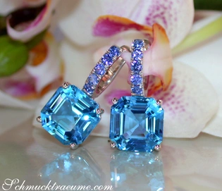 Blautopas-Ohrringe mit Saphiren in Weißgold 585