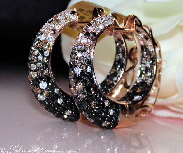 Creolen mit schwarzen Diamanten, naturbraunen & weißen Brillanten - Image 3