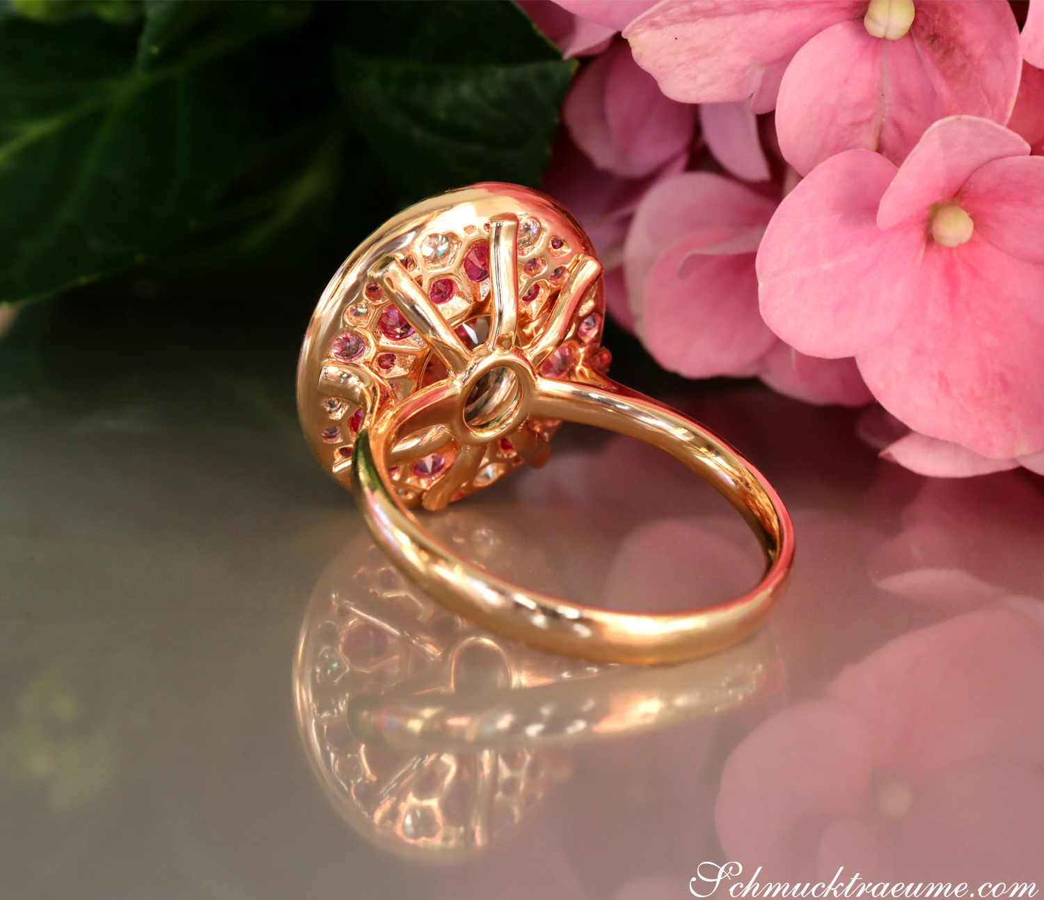 Rosenkranz-Ring aus Roségold mit Morganit und Pink Saphir