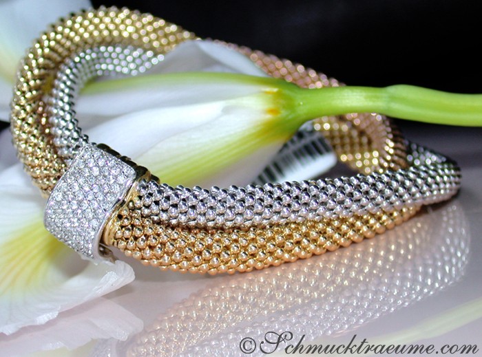 Tricolor-Himbeer-Armband mit Brillanten aus Weiß-, Gelb- & Roségold 585