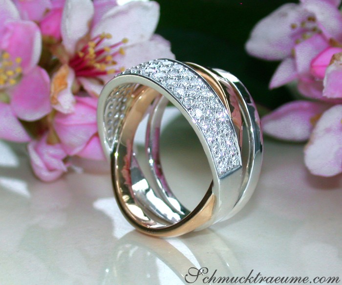 Mehrreihiger Diamanten Ring in Weißgold und Roségold - Image 2