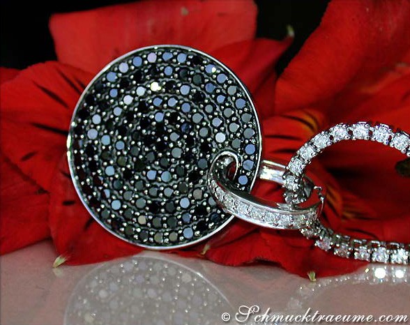 Schwarz-weiß-Diamant-Anhänger mit raffinem Design auf rotem Blütenblatt