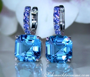 Blautopas-Ohrringe mit Saphiren in Weißgold 585, detailreich, elegant.