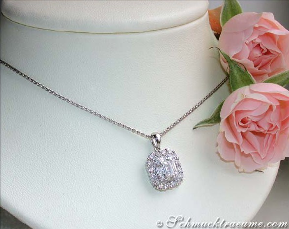 Feinster Brillanten Anhänger mit Baguette Diamanten in Weißgold 750