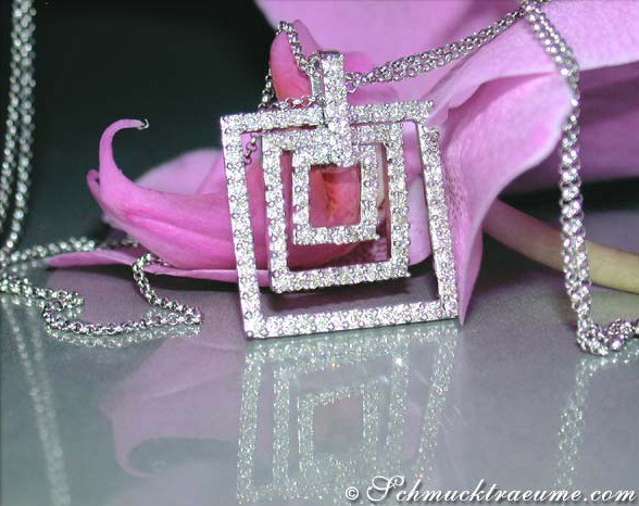 Weißgold 585 - Quadrat Diamantanhänger mit Kette