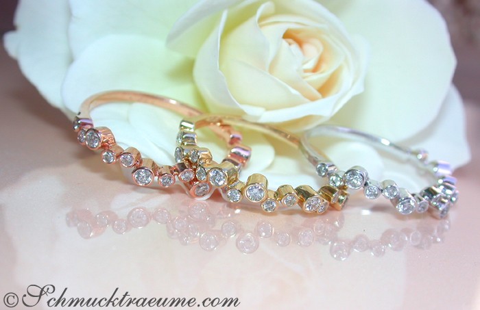 Graziöse Diamant-Memory-Ringe aus Weiß-, Gelb- & Roségold, 0.810 Karat, Detailaufnahme