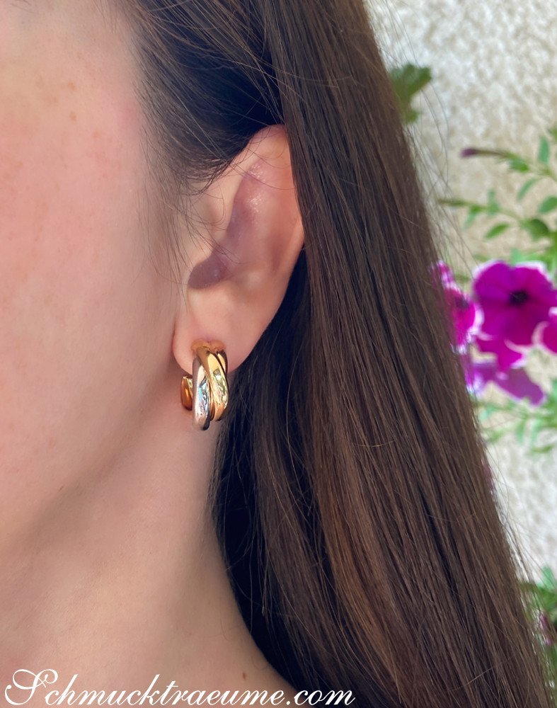 Gold Creolen mit verflochtenen Ringen in Gelb-, Weiß- und Roségold 585