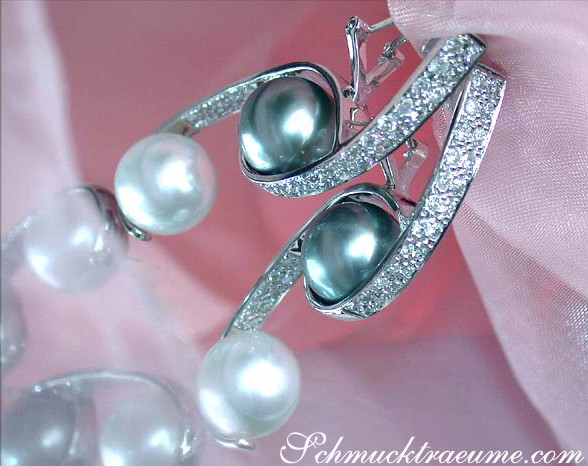 Tahitiperlen- und Südseeperlen-Ohrgehänge in Weißgold 750