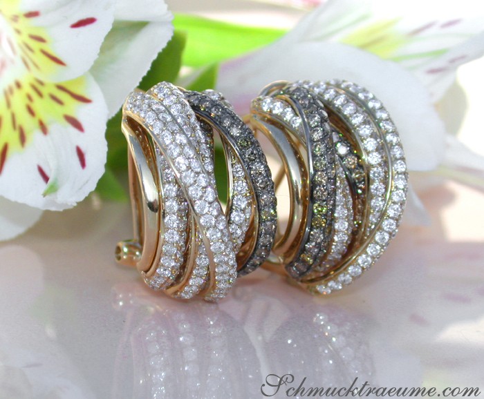 Mehrreihige Brillanten Ohrstecker mit naturbraunen Brillanten - Image 5