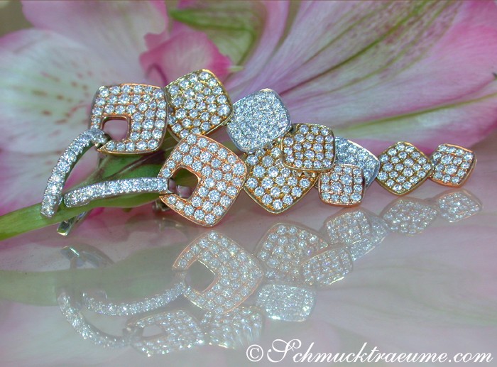 Erstklassige Brillanten Ohrgehänge in Weiß-, Gelb- & Roségold 750, prächtig mit Diamanten besetzt