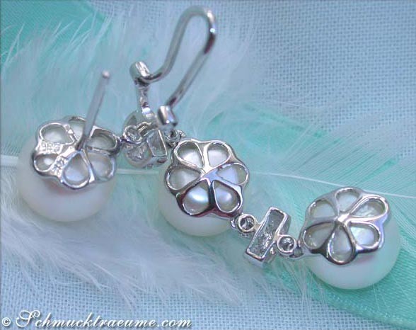 Edle Süßwasser Perlen Ohrhänger mit Diamanten - Image 6