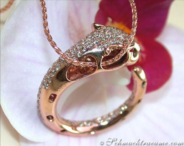 Panther-Anhänger aus Roségold 750 mit Brillanten und Rubinen