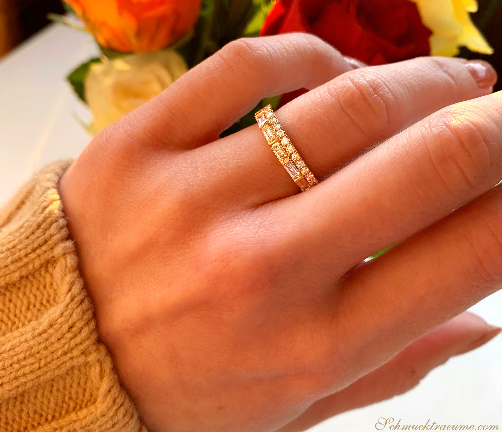 Bildschöner Brillanten Band Ring mit Baguette Diamanten - Image 6