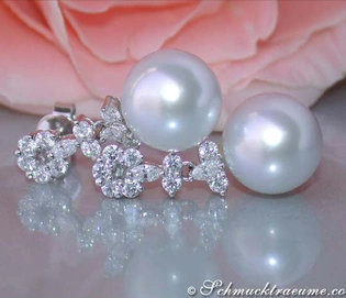 Südseeperlen-Ohrstecker mit Brillanten in Weißgold 750