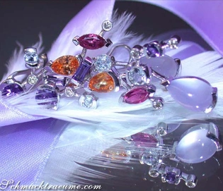 Edelstein-Ohrgehänge aus Weißgold 750 mit farbenfrohen Steinen