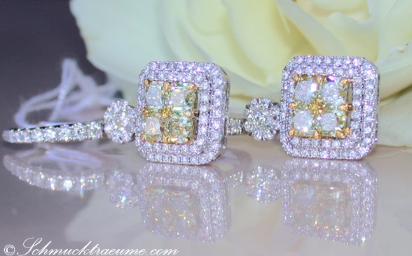 Edle gelbe Diamant-Ohrgehänge mit Brillanten in Weißgold & Gelbgold 750