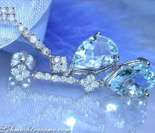 Feine Aquamarin-Ohrstecker mit Diamanten in Weißgold 585, Detailaufnahme