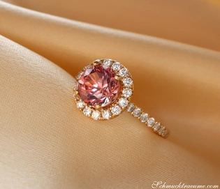Femininer Rosa Malaya Granat Ring mit Brillanten in Gelbgold 750