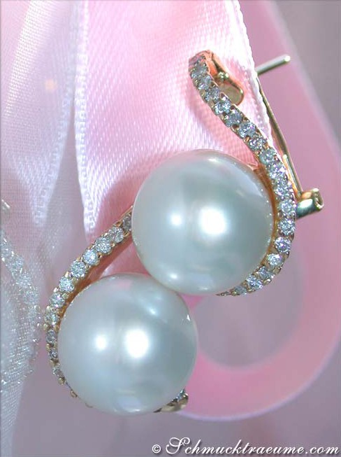 Bildschöne Südseeperlen Ohrstecker mit Brillanten - Image 4