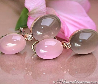 Rosenquarz-Rauchquarz-Ohrgehänge in Roségold 750