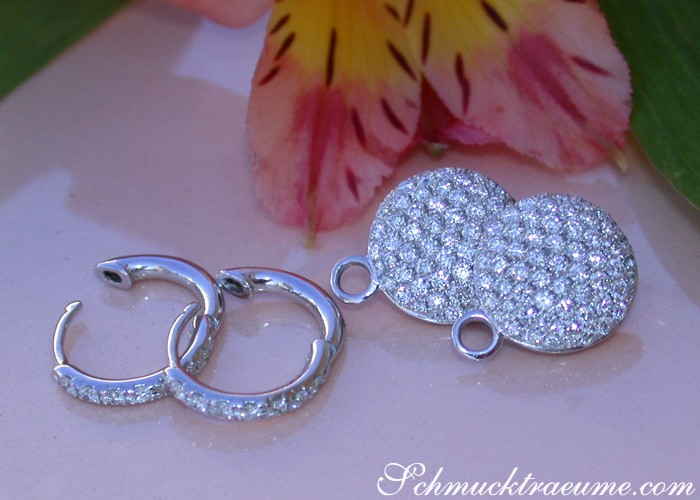 Detail der Brillanten Ohrstecker in Weißgold, elegant auf Blume präsentiert