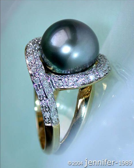 Stattlicher Tahitiperle Brillanten Ring in Gelbgold - Image 4