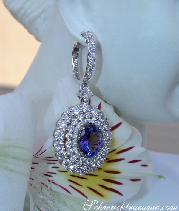 Hochkarätige AAA Tansanit Ohrgehänge mit Brillanten - Image 5