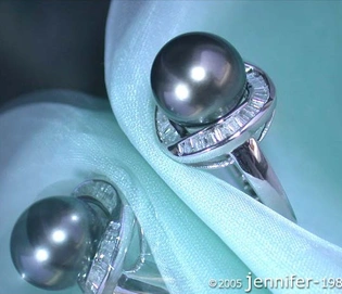 Tahitiperle-Ring mit Trapez-Diamanten in Weißgold 585