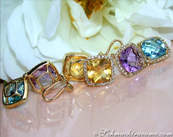 Feinste Multicolor Edelstein Ohrgehänge mit Diamanten - Image 3