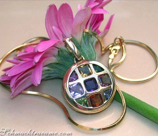 Multicolor-Edelstein-Anhänger aus Gelbgold 585 mit farbenfrohen Steinen