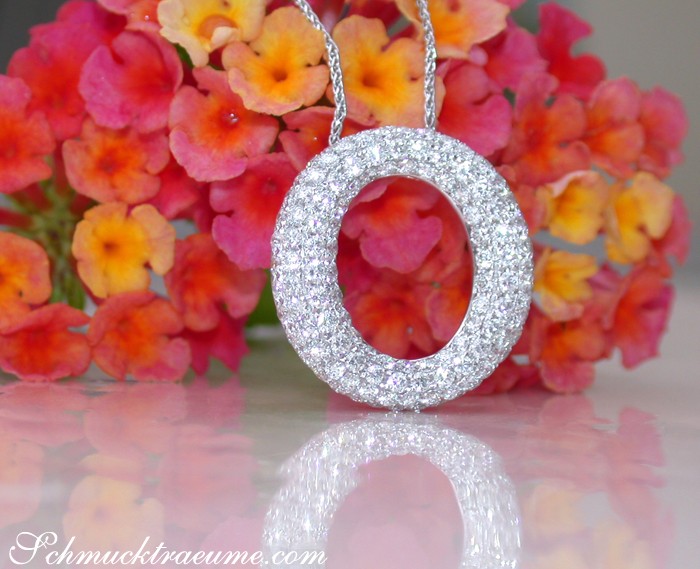 Kreisförmiger Brillantenpavé-Anhänger auf Blumenhintergrund