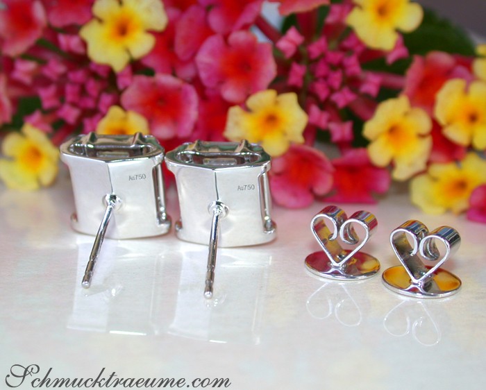 Weißgold-750-Ohrstecker mit Diamanten, Baguette- & Brillantschliff, klarer Design-Highlight