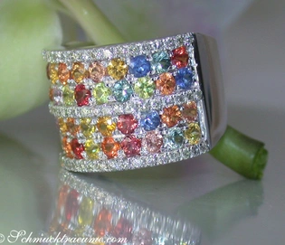 Regenbogen-Saphir-Brillanten-Ring aus Weißgold 585