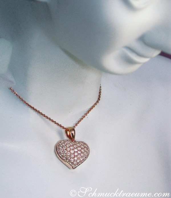 Klassischer Herz-Anhänger aus Roségold 750, detailreich mit Diamanten besetzt