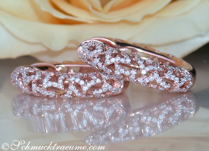 Ovale Diamanten Creolen im Stern Design, Roségold 585, 0.950 Karat, TW VS