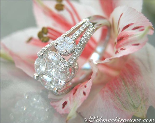 Illusion-Design-Diamantring mit VVS/IF Diamanten in Weißgold