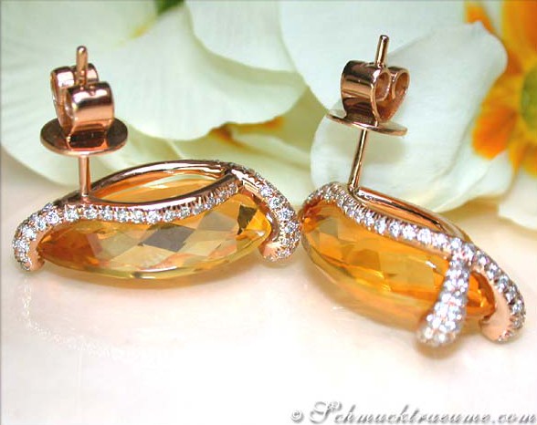 Stattliche Citrin-Ohrstecker mit Brillanten in Roségold 750