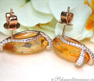 Stattliche Citrin-Ohrstecker mit Brillanten in Roségold 750