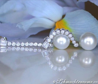 Südseeperlen Ohrgehänge mit Brillanten, lange Perlen, Weißgold 750