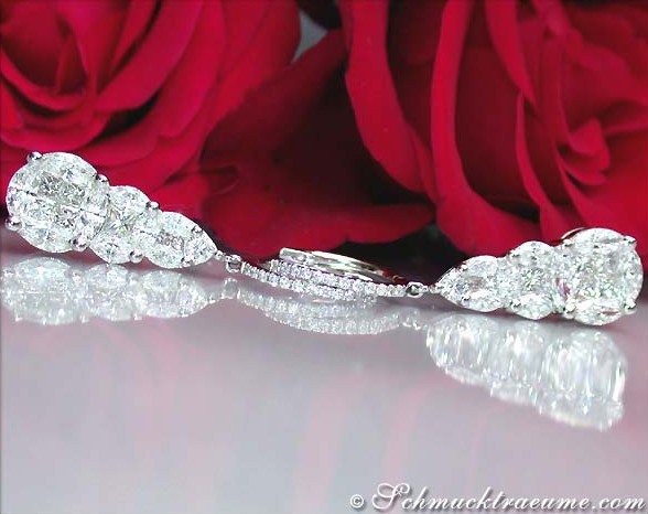 Illusion-Design-Diamant-Ohrgehänge mit Marquise-Princess-Brillant-Schliff