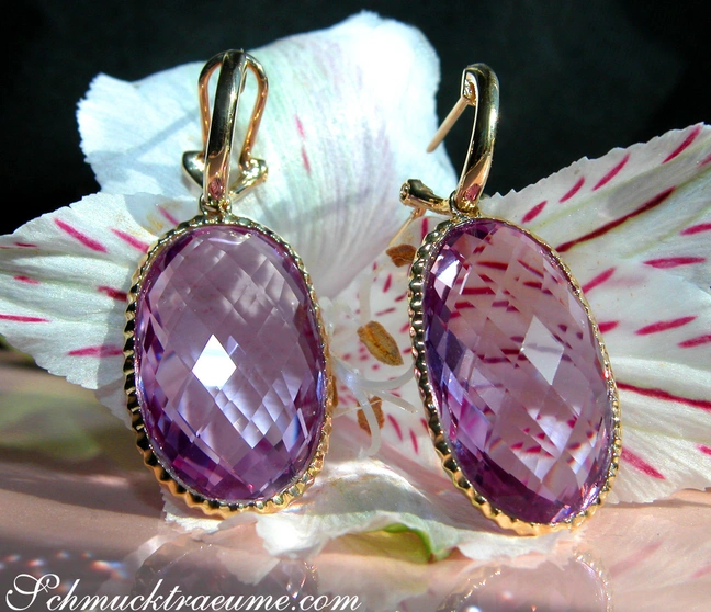 Goldene Amethyst-Ohrhänger auf Blüte, detailreich und elegant Goldene Amethyst-Ohrhänger auf Blüte, detailreich und elegant