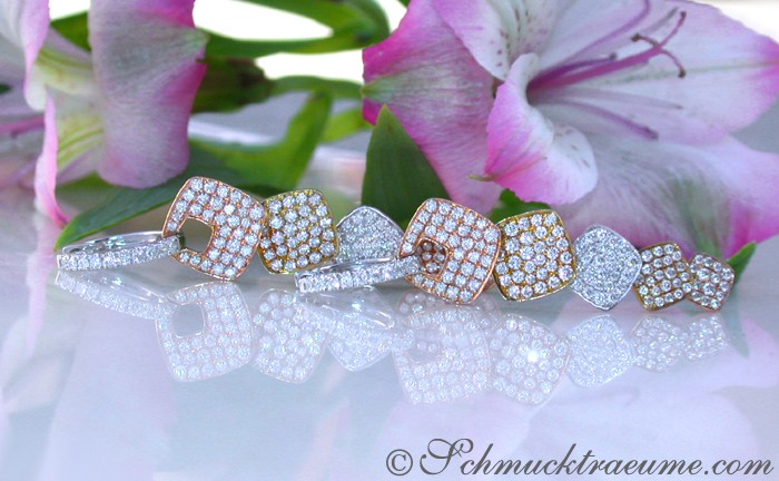 Erstklassige Brillanten Ohrgehänge mit 2.350 Karat in TW VS2, verarbeitet in Weiß-, Gelb- & Roségold 750