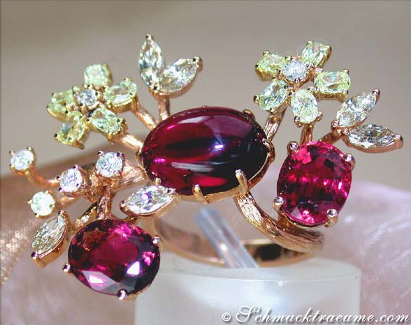 Grandioser Pink Turmalin Ring mit Diamanten im Blütendesign - Image 6