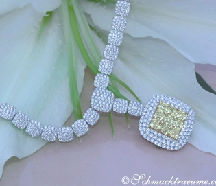 Traumhaftes Collier mit Brillanten und gelben Diamanten, 9.180 Karat, TW, 750 Weiß- & Gelbgold