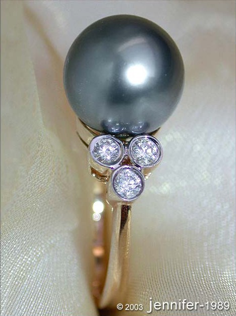 Zeitloser Tahitiperle Ring mit Diamanten in Gelbgold 585 - Image 3