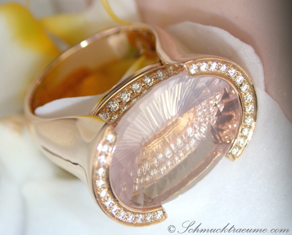 Extravaganter Rosenquarz Ring mit Brillanten - Image 4