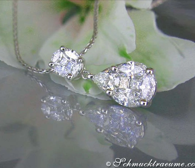 Tropfenförmiger Diamantanhänger mit 1.020 Karat in Weißgold 750, elegant aufgehängt. Tropfenförmiger Diamantanhänger mit 1.020 Karat in Weißgold 750, elegant aufgehängt.