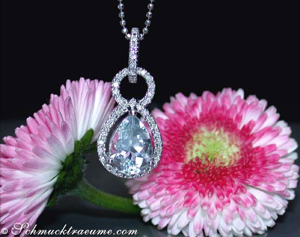 Detail des Aquamarin-Tropfen-Anhängers mit Diamanten in Weißgold 585