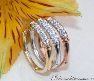 Diamant-Ringe im Bambus-Design, Tricolor-Gold, 1.040 Karat, W SI2, Detailaufnahme
